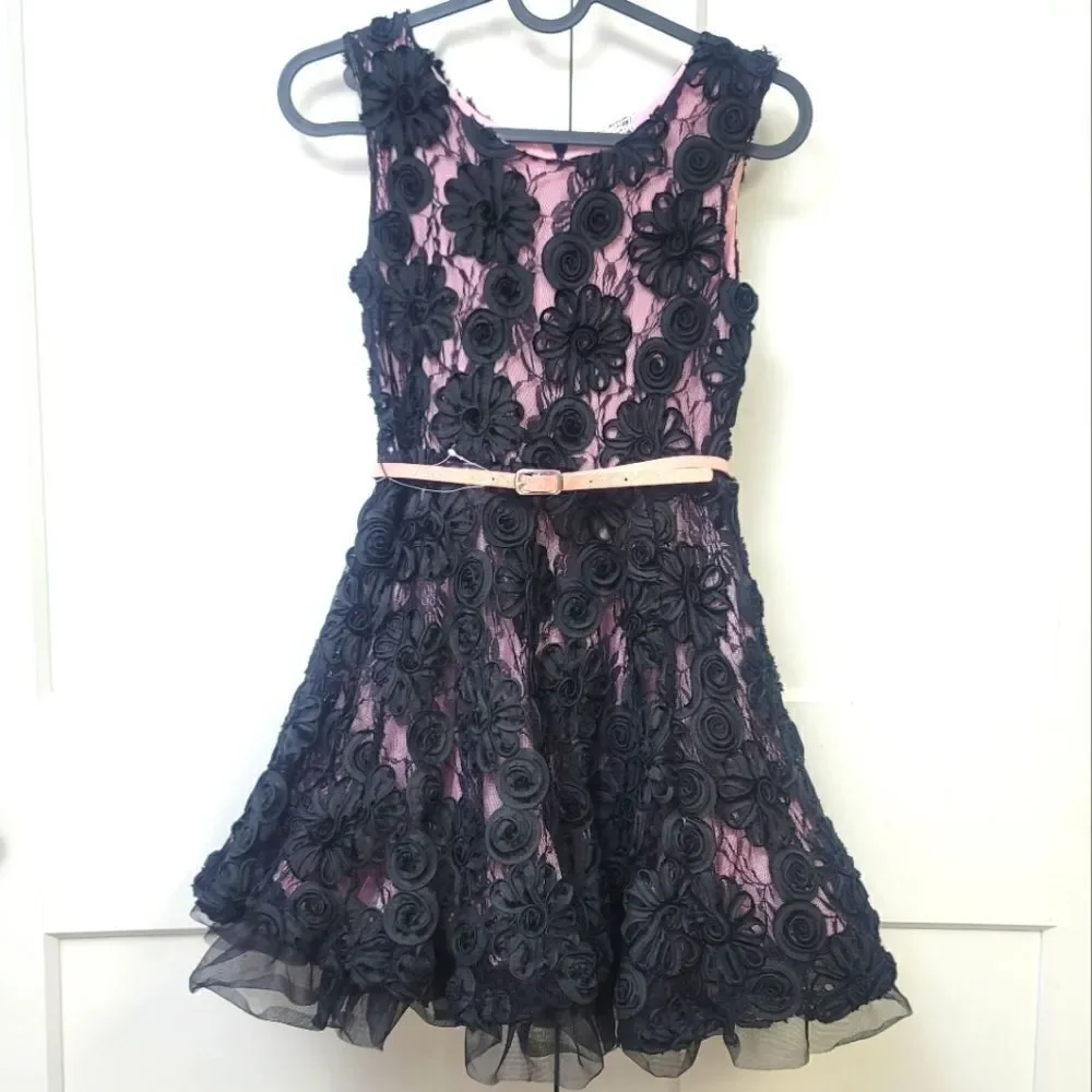 Beautees girls sleeveless rose and crinoline party dress, 10